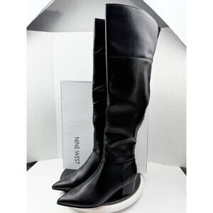 Nine West Women's Maner 3 Black Pointy Toe Over the Knee Boots Size 8M NEW